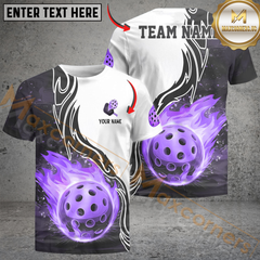 Maxcorners Flaming Pickleball Fireball Custom Name & Team 3D Shirt (4 Colors)