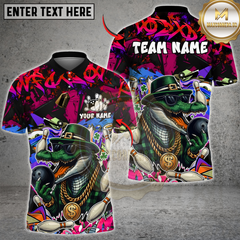 Maxcorners Gangster Crocodile With Bowling Multicolor Customized Name, Team Name 3D Shirts