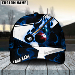 Maxcorners Billiard Ball 8 Dark Flame Stroke Personalized Name 3D Cap (7 Colors)