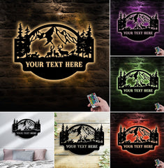Maxcorners Personalized Deer Metal Sign WITH LED/WITHOUT LED - Mountain Cabin Name Sign, Rustic Wildlife Outdoor Wall Art for Lodge & Porch Decor LM0110