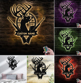 Maxcorners Personalized Deer Hunting Metal Sign WITH LED/WITHOUT LED - Rustic Buck Wall Art with Rifles, Hunter Lodge Decor & Outdoor Cabin Sign LM0110
