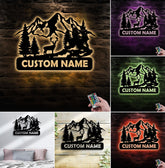 Maxcorners Personalized Deer Metal Sign WITH LED/WITHOUT LED - Mountain Cabin Name Sign, Rustic Wildlife Wall Art for Lodge & Outdoor Decor LM0110