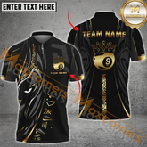 Maxcorners Ball 9 Black Panther Golden Pattern Billiard Jersey Multicolor Options Personalized Name, Team Name 3D Polo Shirt (4 Colors)