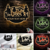 Maxcorners Personalized Deer Forest Metal Sign WITH LED/WITHOUT LED, Rustic Hunting Cabin Wall Decor, Wildlife Scene for Lodge or Mancave LM0110