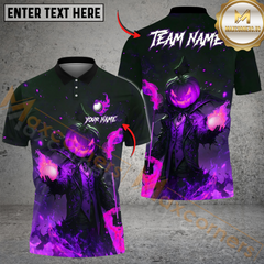 Maxcorners Flaming Pumpkin Reaper Golf Polo Shirt, Customized Name & Team Name 3D Shirts (4 Colors)