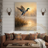 Maxcorners Duck Canvas Flying Sunrise Golden Wetland Canvas Wall Art