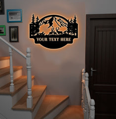 Maxcorners Personalized Deer Metal Sign WITH LED/WITHOUT LED - Mountain Cabin Name Sign, Rustic Wildlife Outdoor Wall Art for Lodge & Porch Decor LM0110