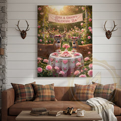 Maxcorners Valentine Deer Couple Tea Party Floral Garden Personalized Name Canvas