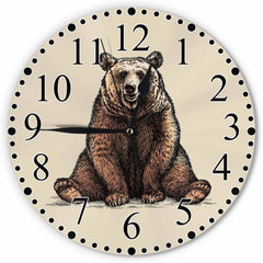 Maxcorners Brown Fun Bear - Wild Maccasin Bear Wall Clock, Silent, Non-Ticking, Battery Operated, for Home, Living Room, Laundry Room, Kitchen, Bedroom, Office TU3012