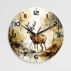 Maxcorners Wall Clock, Silent, Non-Ticking, Home Kitchen Decor, Battery Operated, for Bathroom, Bedroom, Living Room, Office (Forest Deer) TU3012