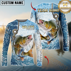 Maxcorners Walleye Fishing Golden Hook Graphic Sport Custom Name & Team Name 3D Shirts