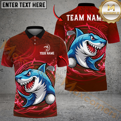 Maxcorners Shark Attack Golf Polo Personalized Name, Team Name 3D Shirt (4 Colors)