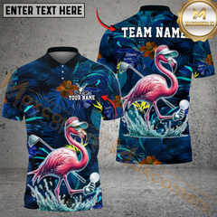 Maxcorners Tropical Flamingo Golf Polo Shirt, Customized Name & Team Name 3D Shirts (4 Colors)