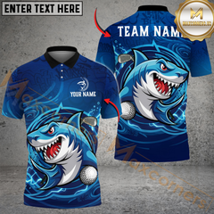 Maxcorners Shark Attack Golf Polo Personalized Name, Team Name 3D Shirt (4 Colors)