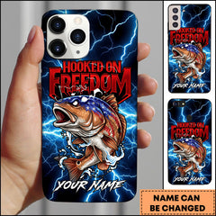 Maxcorners Red Fish Fishing Phone Case Hooked On Freedom Lightning Art Personalized Name 3D Phone Case