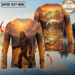 Maxcorners Fishing Sunset Lake Bigfoot Fisherman I Don’t Need Therapy I Just Need To Go Personalized Name, Team Name 3D Long Sleeve Shirt (Mahi-mahi, Tuna, Chinook, Marlin, Striped Bass, Salmon)