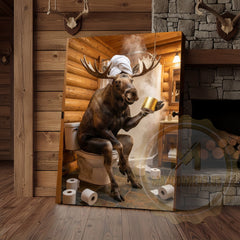 Maxcorners Moose Canvas Funny Bathroom Toilet Beer Humor Canvas Wall Art
