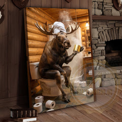 Maxcorners Moose Canvas Funny Bathroom Toilet Beer Humor Canvas Wall Art