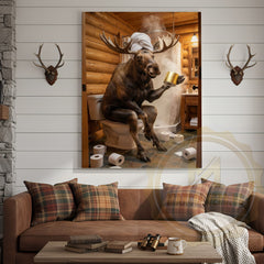 Maxcorners Moose Canvas Funny Bathroom Toilet Beer Humor Canvas Wall Art