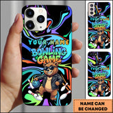 Maxcorners Bowling Rainbow Neon Bear Ball Pins Personalized Name Phone Case