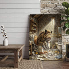 Maxcorners Wild Boar Canvas Rustic Bathroom Stone Wall Humor Canvas Wall Art