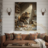 Maxcorners Wild Boar Canvas Rustic Bathroom Stone Wall Humor Canvas Wall Art