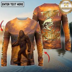 Maxcorners Fishing Sunset Lake Bigfoot Fisherman I Don’t Need Therapy I Just Need To Go Personalized Name, Team Name 3D Long Sleeve Shirt (Mahi-mahi, Tuna, Chinook, Marlin, Striped Bass, Salmon)