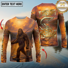 Maxcorners Fishing Sunset Lake Bigfoot Fisherman I Don’t Need Therapy I Just Need To Go Personalized Name, Team Name 3D Long Sleeve Shirt (Mahi-mahi, Tuna, Chinook, Marlin, Striped Bass, Salmon)