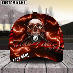 Maxcorners Billiard Ball 8 Deadly Thunder Skull Personalized Name 3D Cap (6 Colors)