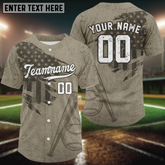 Maxcorners Custom US Flag Patriotic Baseball Shirt For Men Outfit Brown Grunge Baseball Jerseys LM1109