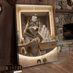 Maxcorners Wolf Canvas Modern Bathroom Mirror Selfie Humor Canvas Wall Art