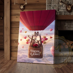 Maxcorners Deer Couple Hot Air Balloon Romantic Sky Personalized Name Canvas