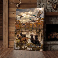 Maxcorners Duck Hunting Dog Action Shot In Water Personalized Name Canvas