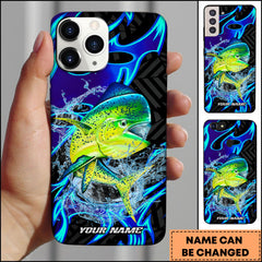 Maxcorners Mahi-mahi Fishing Neon Blue Flame Water Splash Art Personalized Name Phone Case