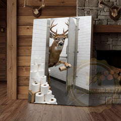 Maxcorners Deer Canvas White Bathroom Toilet Paper Stack Canvas Wall Art