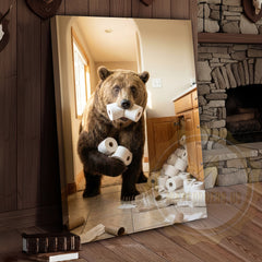 Maxcorners Bear Canvas Bathroom Toilet Paper Running Humor Canvas Wall Art