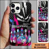 Maxcorners Bowling Pink Blue Pop Art Ball Pins Personalized Name Phone Case