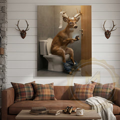 Maxcorners Deer Canvas Bathroom Smartphone Reading Humor Canvas Wall Art