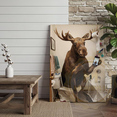 Maxcorners Moose Canvas Bathroom Smartphone Reading Humor Canvas Wall Art