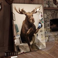 Maxcorners Moose Canvas Bathroom Smartphone Reading Humor Canvas Wall Art