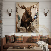 Maxcorners Moose Canvas Bathroom Smartphone Reading Humor Canvas Wall Art