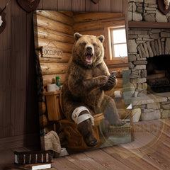 Maxcorners Bear Canvas Occupied Sign Rustic Bathroom Humor Canvas Wall Art