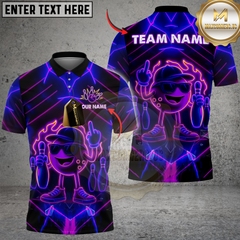 Maxcorners Bowling Neon Flame Multicolor Customized Name, Team Name 3D Shirts
