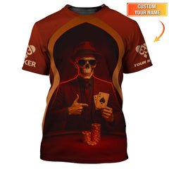 Maxcorners Custom Name Funny Poker Shirts, Skeleton Card Player Polos, Poker Shirt For Men'sLM1009