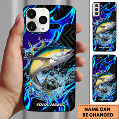 Maxcorners Tuna Fishing Neon Blue Flame Water Splash Art Personalized Name Phone Case
