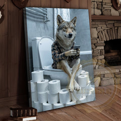 Maxcorners Wolf Canvas Industrial Bathroom Plaid Shirt Humor Canvas Wall Art