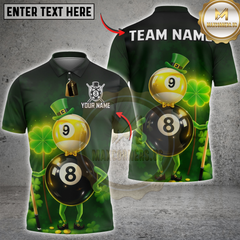 Maxcorners Billiard St Patrick Lucky Clover 8 Ball 9 Ball Personalized Name 3D Unisex Shirt