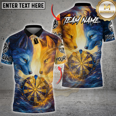 Maxcorners Darts Fire & Ice Dual Wolves Dartboard Fantasy Multicolor Customized Name, Team Name 3D Shirts