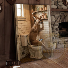 Maxcorners Deer Canvas Rustic Bathroom Coffee Smartphone Humor Canvas Wall Art