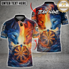 Maxcorners Darts Fire & Ice Dual Wolves Dartboard Fantasy Multicolor Customized Name, Team Name 3D Shirts